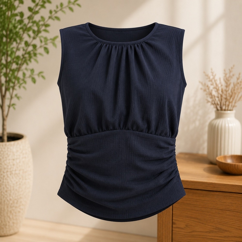 NWT Cupshe Sleeveless Top Womens XS Black Textured Ruched Empire Waist Blouse